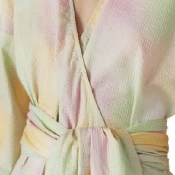 JUST Female Nikki Pastel Seersucker midi Maxi Dress Tie Dye Obi Robe Kimono  MED - Picture 3 of 12